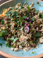 Fragrant olive and caramelised onion rice salad