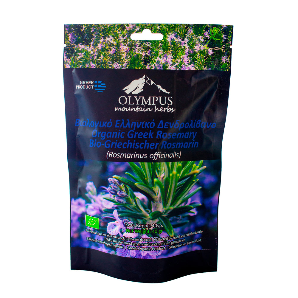 Organic Rosemary from the renowned Mountain of Olympus, harvested by hand and dried naturally in the Greek sunshine!
